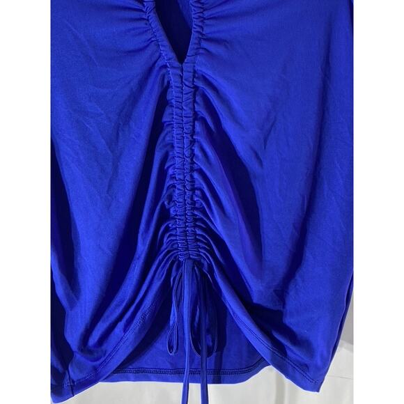 COLLECTION PIMKIE Women’s Royal Blue Cinched-Front Short Sleeve Top SZ L - Picture 5 of 10